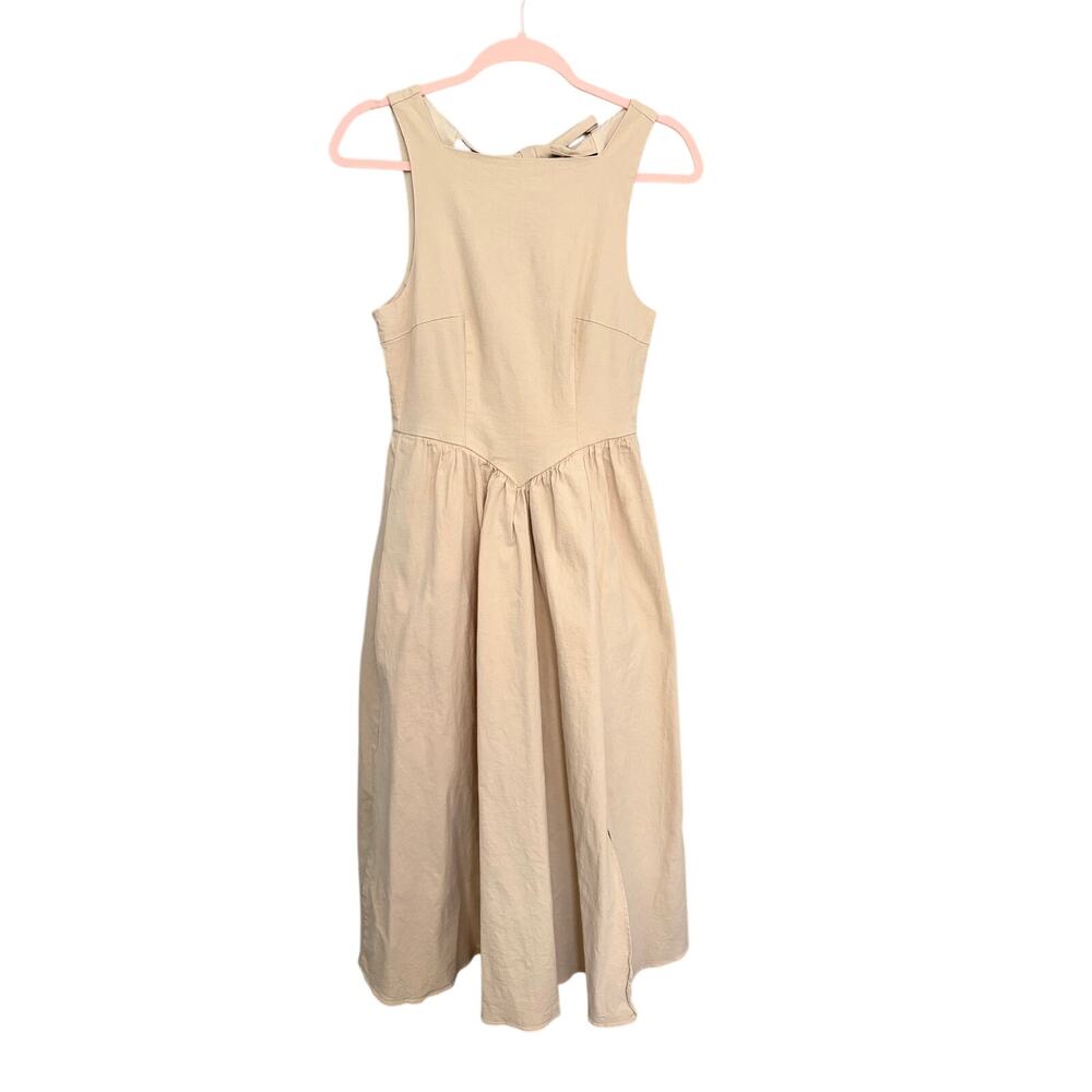 ASTR the Label Sand Beige Bow Back Apron Gathered Skirt Cottagecore Midi Dress M